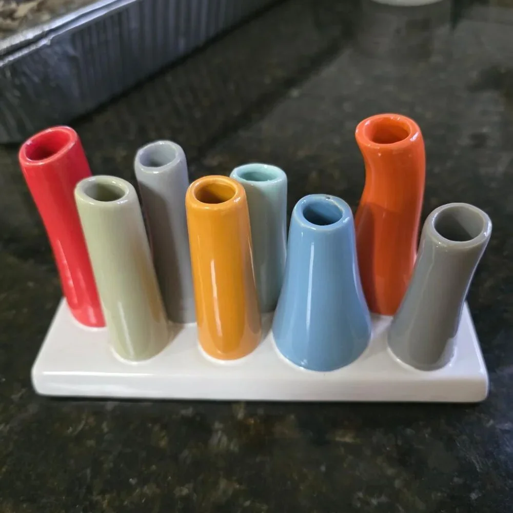 Chive Pooley ceramic bud free stand vase featuring 8 colorful tubes 7.5x3x4.5